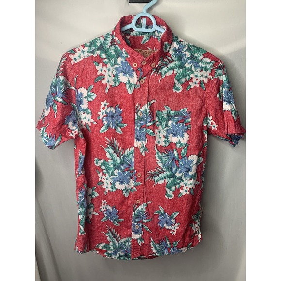 Mens Small Trademark Brooklyn Cloth‎ Red Blue Hawaiian Floral Button Down Shirt - Picture 1 of 5